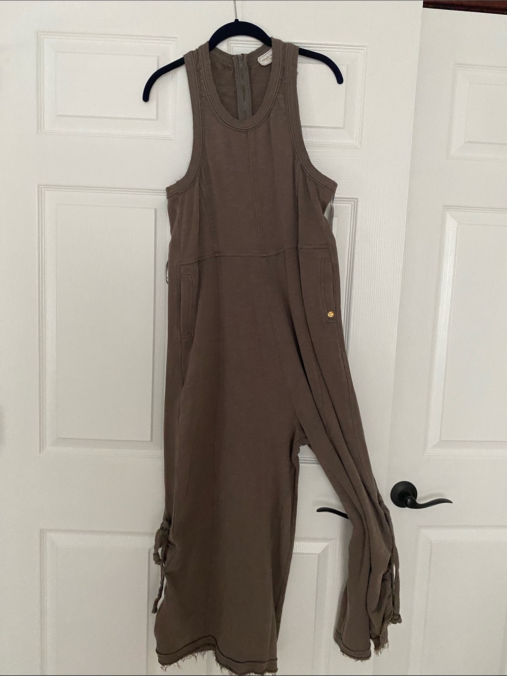 Sleeveless Zip-Back Jumpsuit in Taupe
